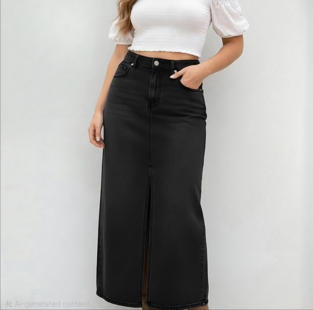 Abercrombie & Fitch High Rise Demin Maxi Skirt - Washed Black - Size 27/4 NWT